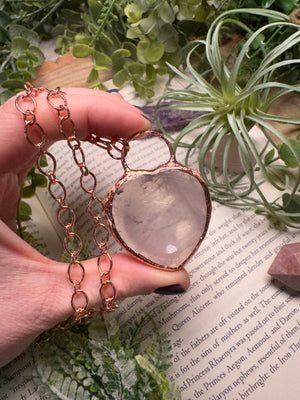 Rose Quartz Heart Worry Stone Necklace detail view by Copper Ashes