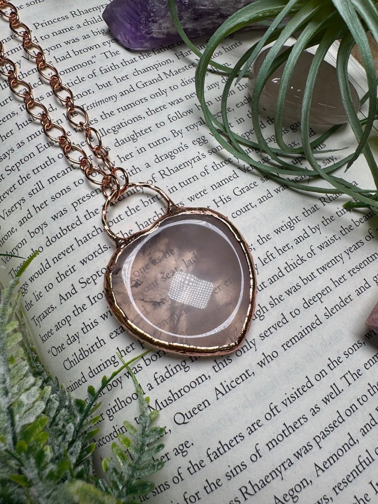 Rose Quartz Heart Worry Stone Necklace detail view by Copper Ashes