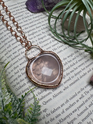 Rose Quartz Heart Worry Stone Necklace detail view by Copper Ashes