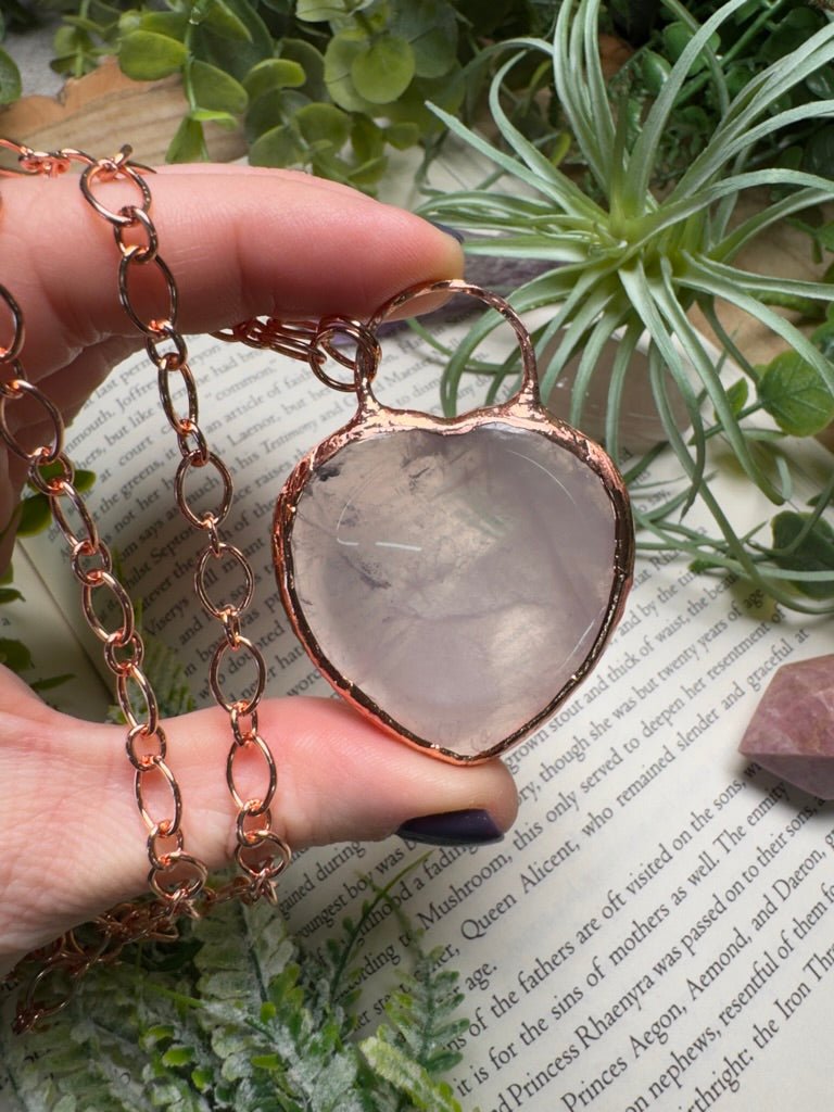 Rose Quartz Heart Worry Stone Necklace by Copper Ashes