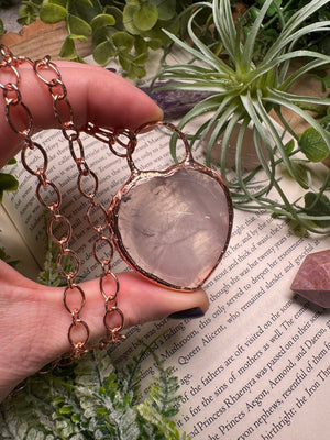 Rose Quartz Heart Worry Stone Necklace detail view by Copper Ashes
