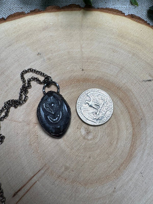 Rose Quartz Yoni Necklace detail view by Copper Ashes