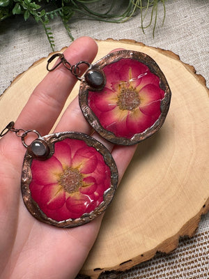 Rosie- Rose Quartz and Flower Earrings by Copper Ashes
