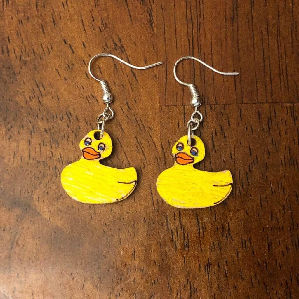 Rubber Duck Wooden Dangle Earrings | Cute Bath Toy Jewelry by Cate's Concepts, LLC