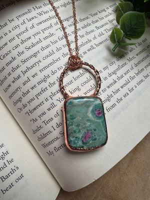 Ruby Fuschite Necklace detail view by Copper Ashes