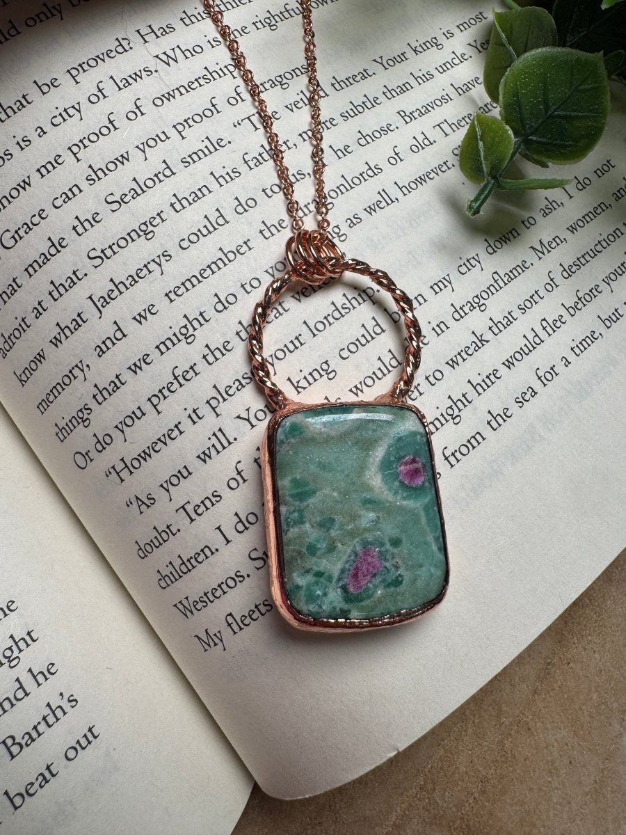 Ruby Fuschite Necklace detail view by Copper Ashes