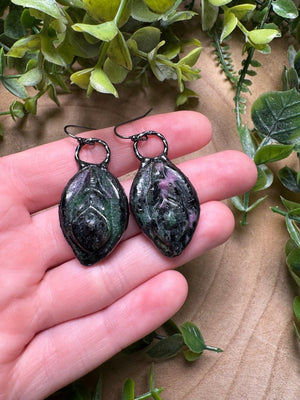 Ruby Zoisite Yoni Earrings by Copper Ashes
