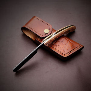 Handmade Damascus Steel Straight Folding Razor — Engrave Brass Handle