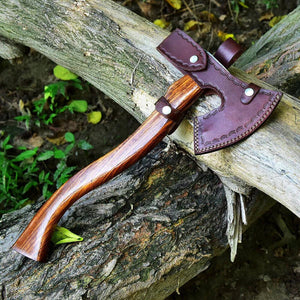Damascus Steel Tomahawk Axe | Rose Wood Handle | 21" Overall