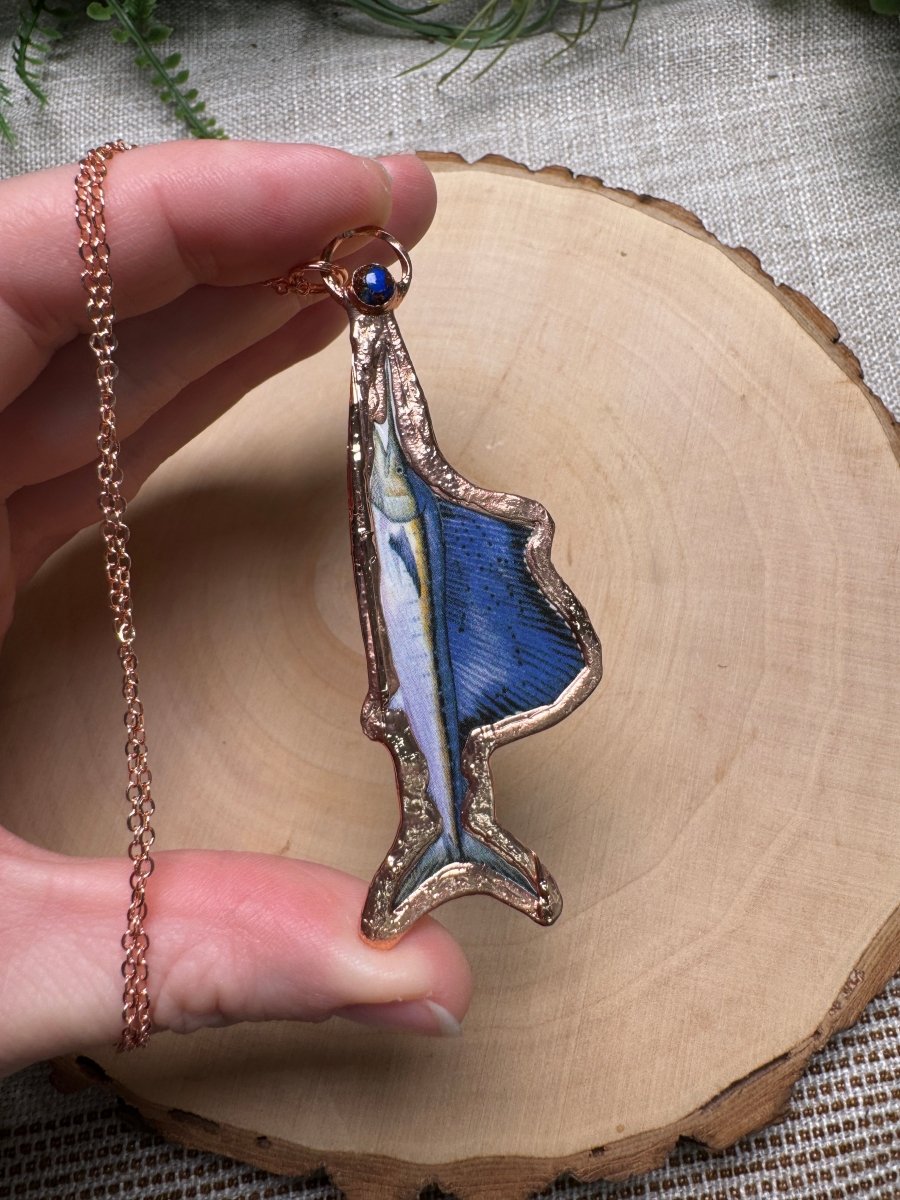 Sailfish and Lapiz Necklace detail view by Copper Ashes