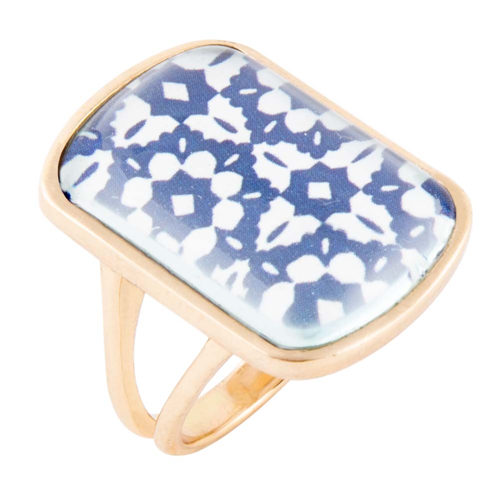 Santorini Cobalt Blue and White Golden Ring by Barse Jewelry