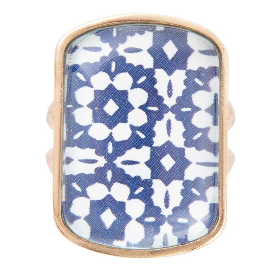 Santorini Cobalt Blue and White Golden Ring detail view by Barse Jewelry