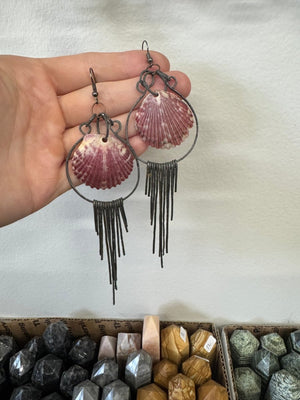 Scallop Shell Earrings detail view by Copper Ashes