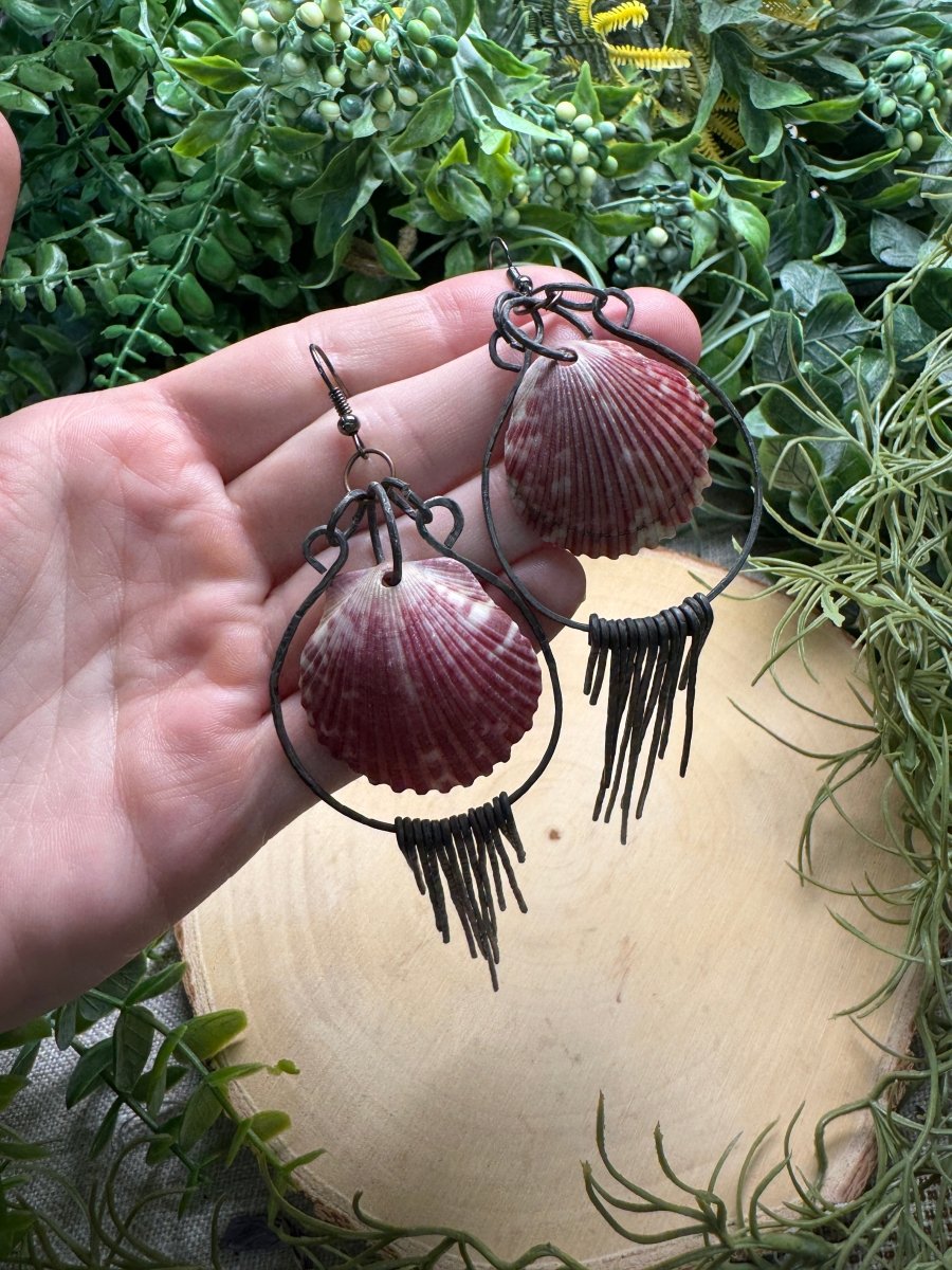 Scallop Shell Earrings detail view by Copper Ashes