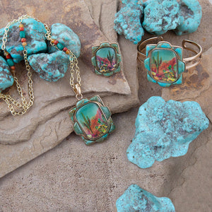 Scenic Desert Sedona Blue Turquoise Golden Ring detail view by Barse Jewelry