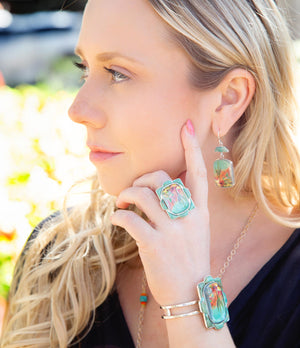 Scenic Desert Sedona Blue Turquoise Golden Ring detail view by Barse Jewelry