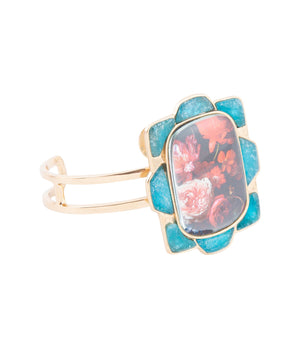 Scenic Red Floral Blue Apatite Golden Cuff Bracelet by Barse Jewelry