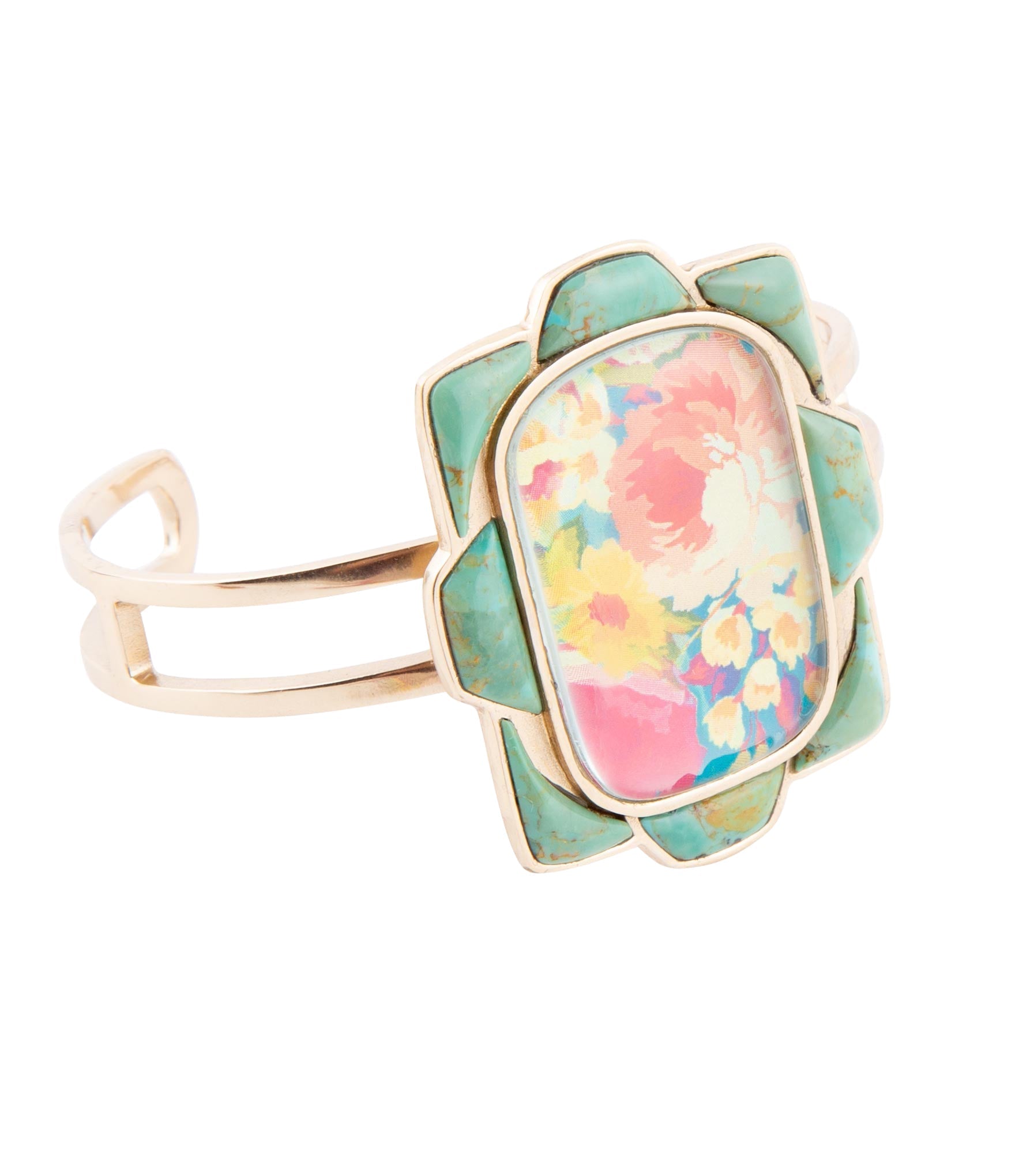 Scenic Floral Blue Turquoise and Golden Cuff Bracelet by Barse Jewelry