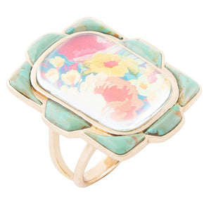 Scenic Floral Blue Turquoise Golden Ring by Barse Jewelry
