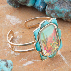 Scenic Sedona Blue Turquoise and Golden Cuff Bracelet detail view by Barse Jewelry