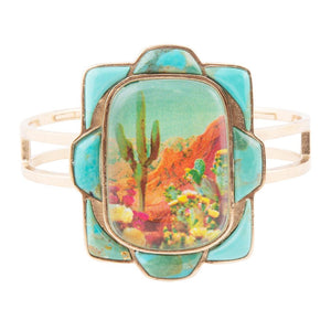 Scenic Sedona Blue Turquoise and Golden Cuff Bracelet detail view by Barse Jewelry