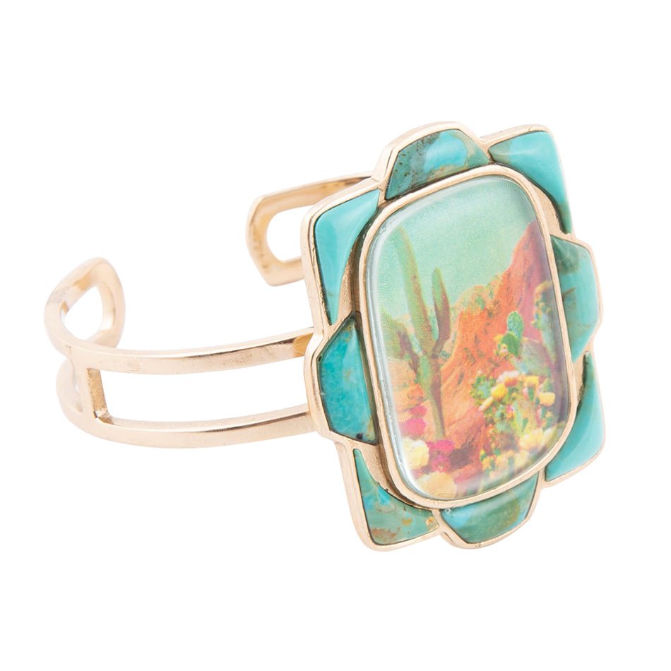 Scenic Sedona Blue Turquoise and Golden Cuff Bracelet by Barse Jewelry