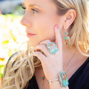 Scenic Sedona Desert Blue Turquoise Golden Drop Earrings detail view by Barse Jewelry