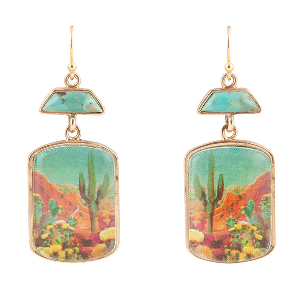 Scenic Sedona Desert Blue Turquoise Golden Drop Earrings by Barse Jewelry