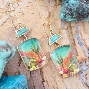 Scenic Sedona Desert Blue Turquoise Golden Drop Earrings detail view by Barse Jewelry