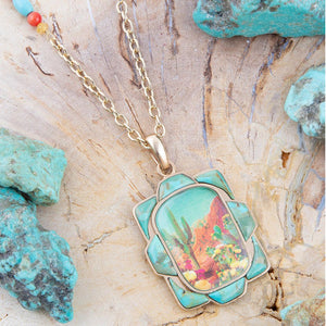 Scenic Sedona Desert Blue Turquoise Golden Pendant Necklace detail view by Barse Jewelry