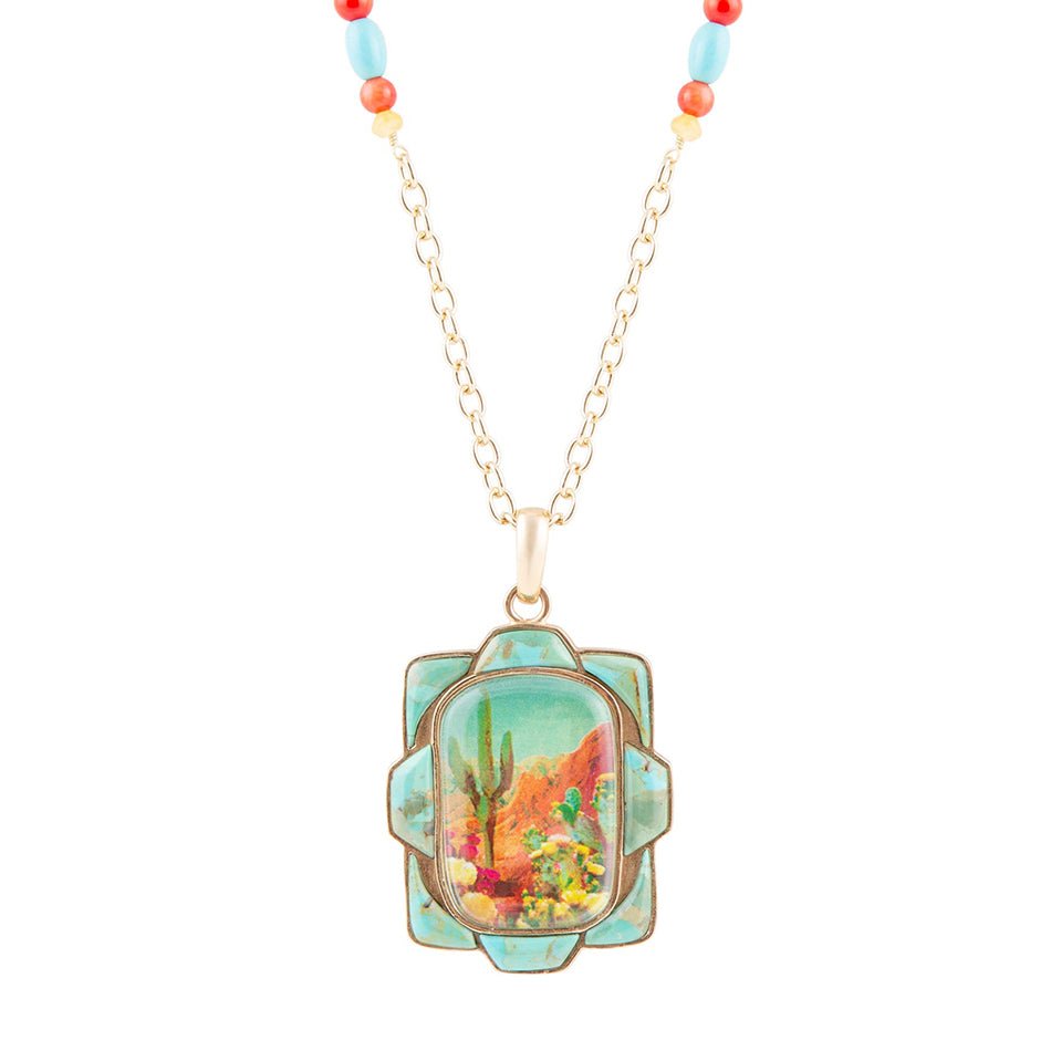 Scenic Sedona Desert Blue Turquoise Golden Pendant Necklace by Barse Jewelry