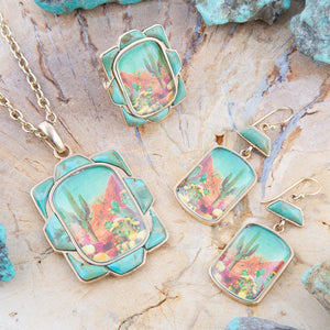 Scenic Sedona Desert Blue Turquoise Golden Pendant Necklace detail view by Barse Jewelry