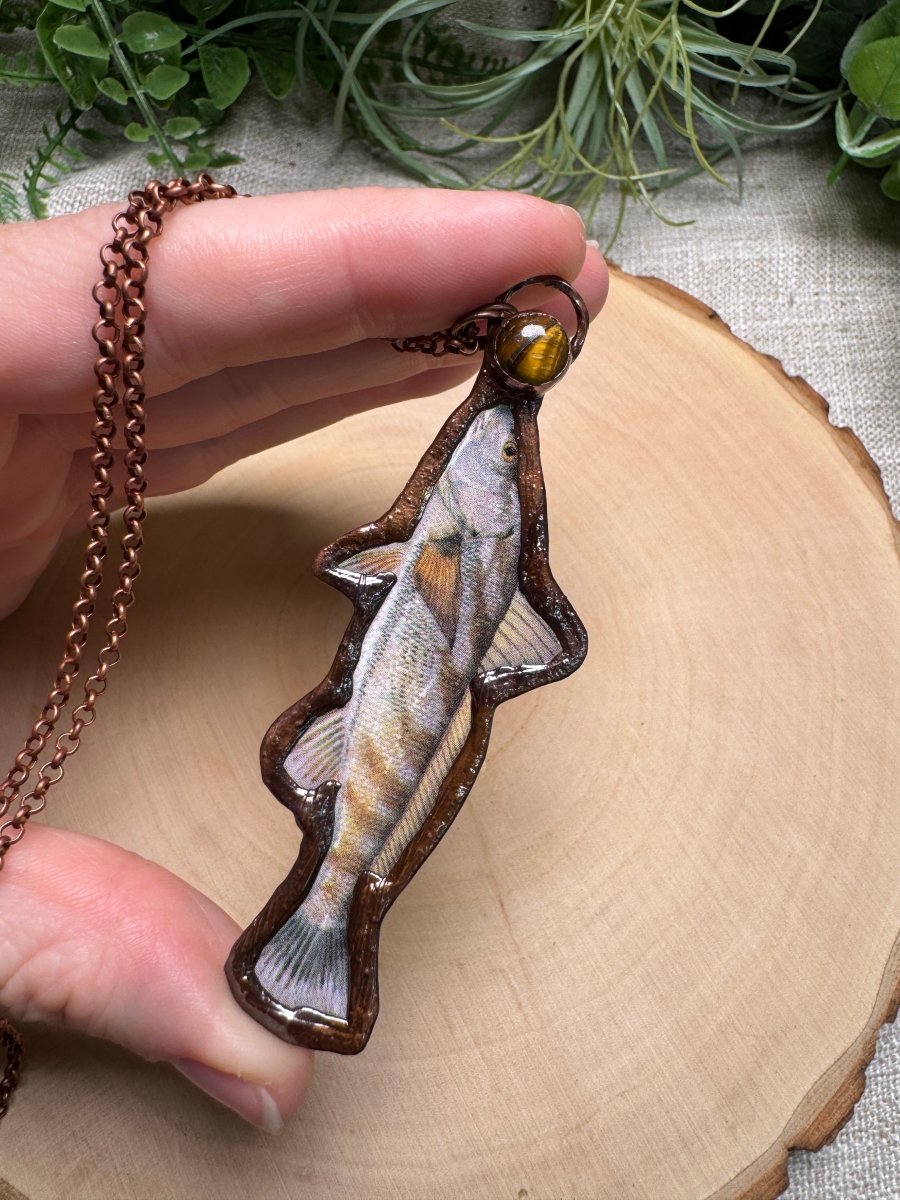 Sea Mullet and Tigers Eye Necklace detail view by Copper Ashes