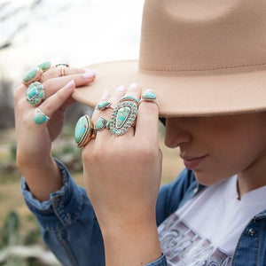 Sedona Blue Turquoise and Sterling Silver Statement Ring detail view by Barse Jewelry