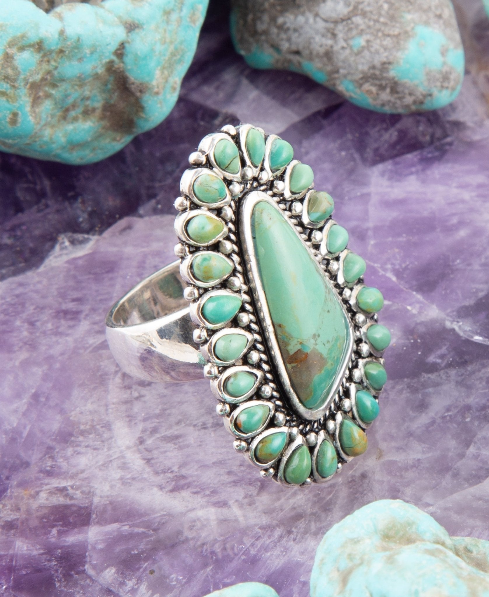 Sedona Blue Turquoise and Sterling Silver Statement Ring detail view by Barse Jewelry