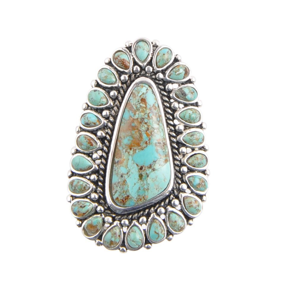 Sedona Blue Turquoise and Sterling Silver Statement Ring detail view by Barse Jewelry