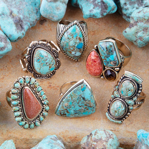 Sedona Blue Turquoise Orange Goldstone Golden Statement Ring detail view by Barse Jewelry