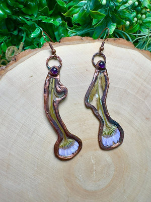 Selunara- Amethyst and Flower Earrings by Copper Ashes