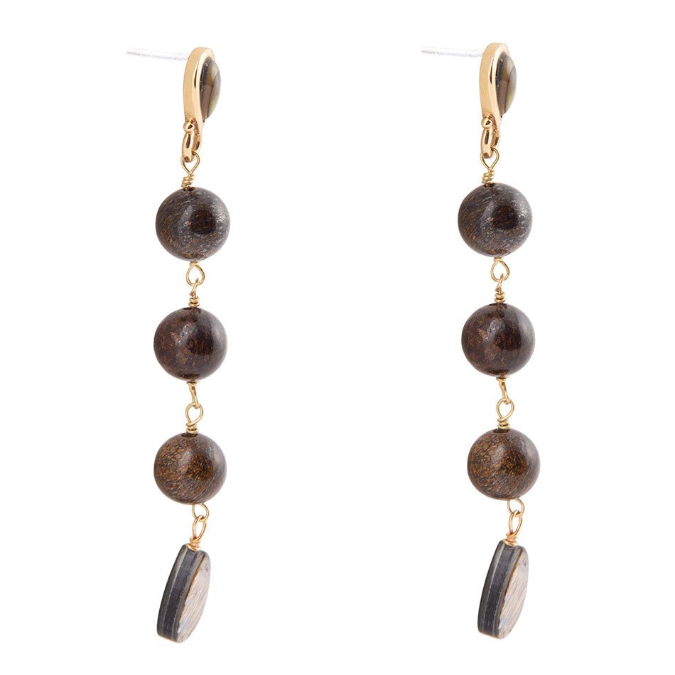 Sepia Sea Blue Abalone Post Golden Drop Earrings detail view by Barse Jewelry