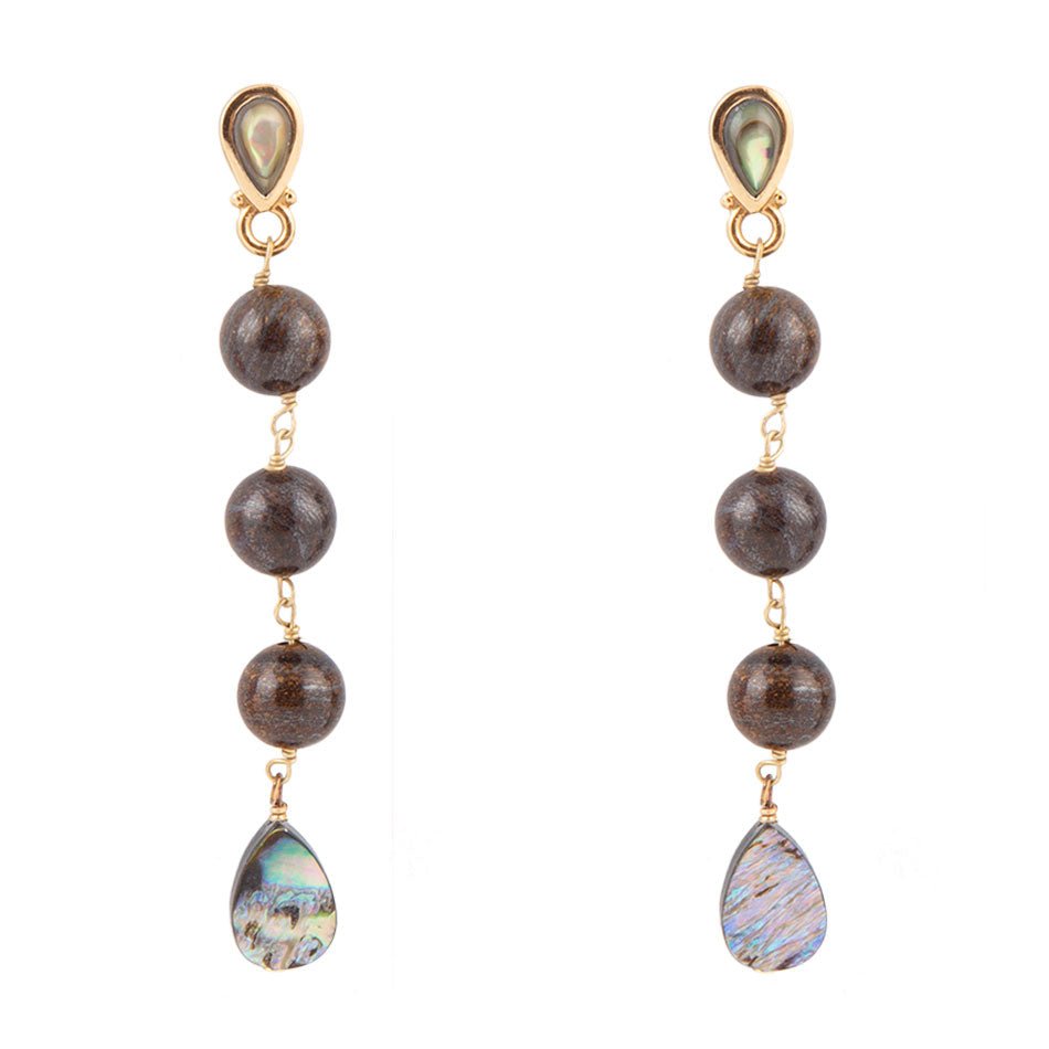 Sepia Sea Blue Abalone Post Golden Drop Earrings by Barse Jewelry