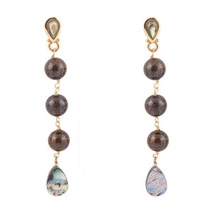 Sepia Sea Blue Abalone Post Golden Drop Earrings by Barse Jewelry