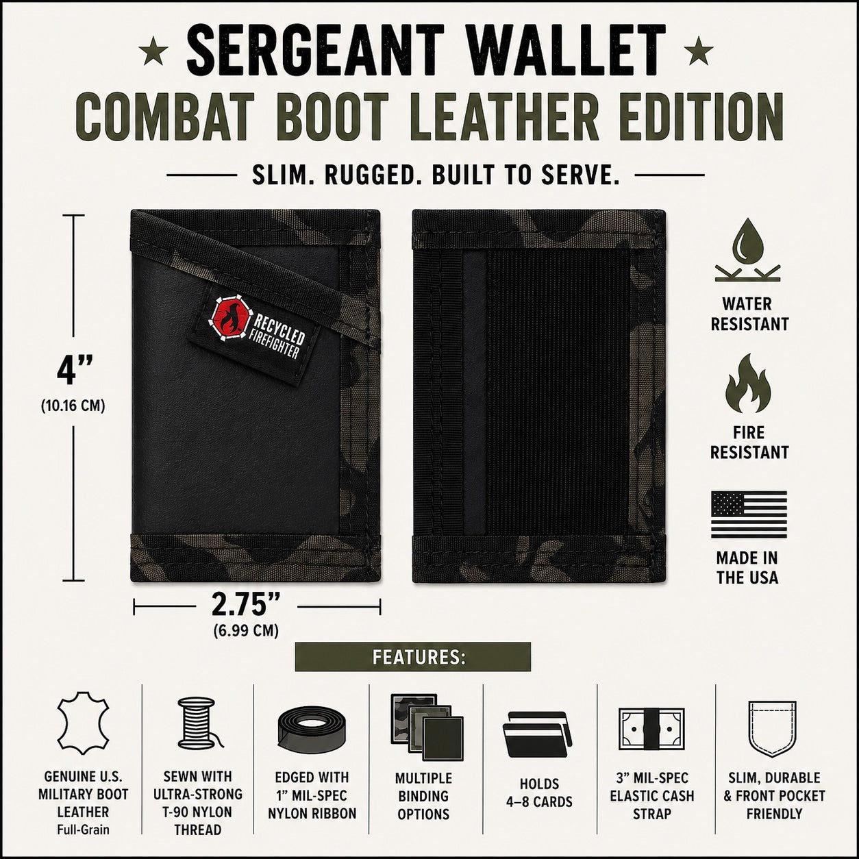 Sergeant Wallet - Combat Boot Leather Edition detail view by Recycled Firefighter