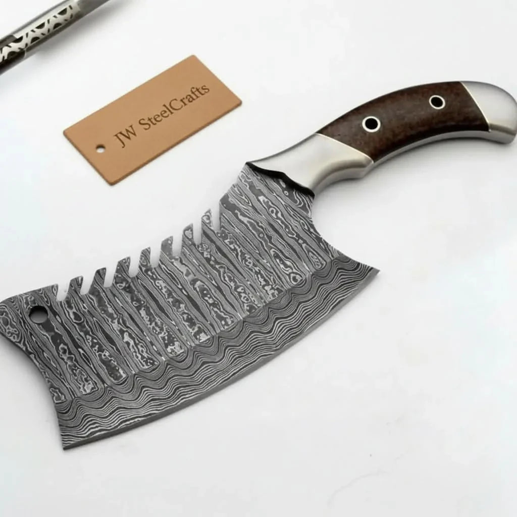Heavy-Duty Damascus Meat Tenderizer Cleaver by JW SteelCrafts, Southern handmade gift main product photo