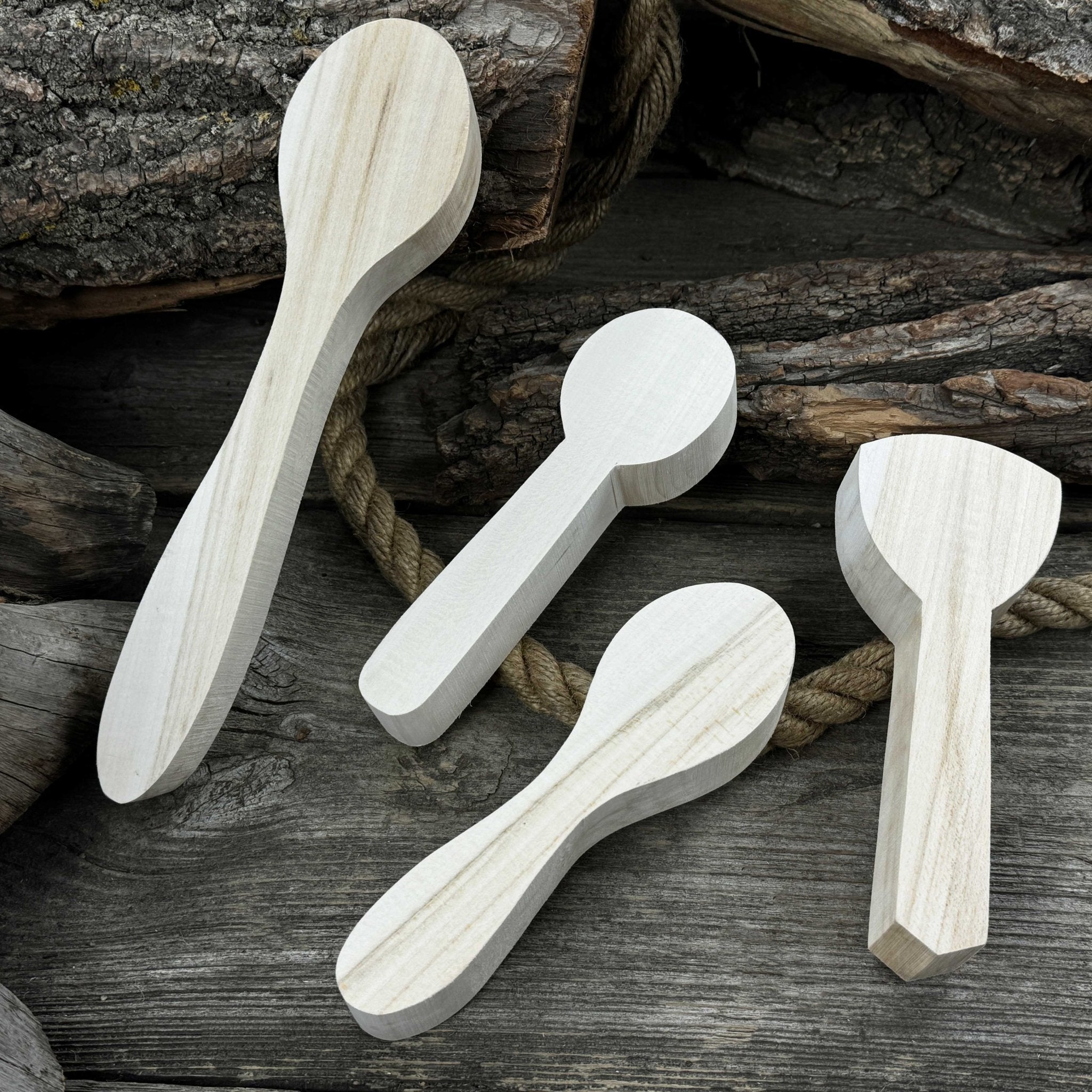 Set of 12 Linden Wood Spoon Carving Blanks detail view by Sharky Forged Steel Tools
