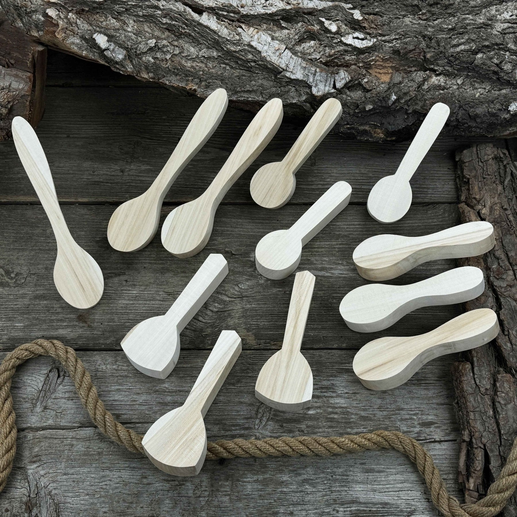 Set of 12 Linden Wood Spoon Carving Blanks detail view by Sharky Forged Steel Tools