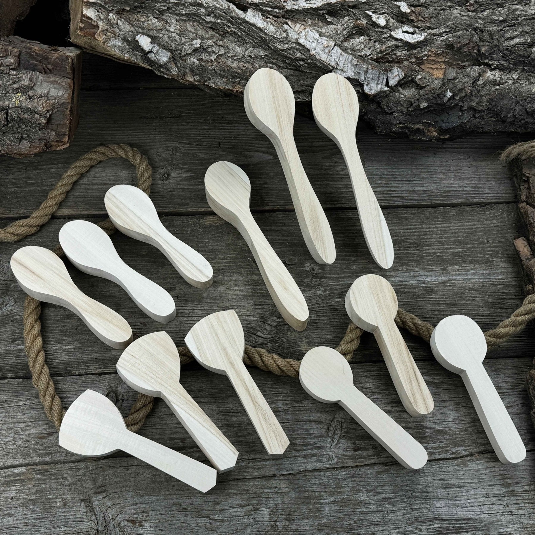 Set of 12 Linden Wood Spoon Carving Blanks detail view by Sharky Forged Steel Tools