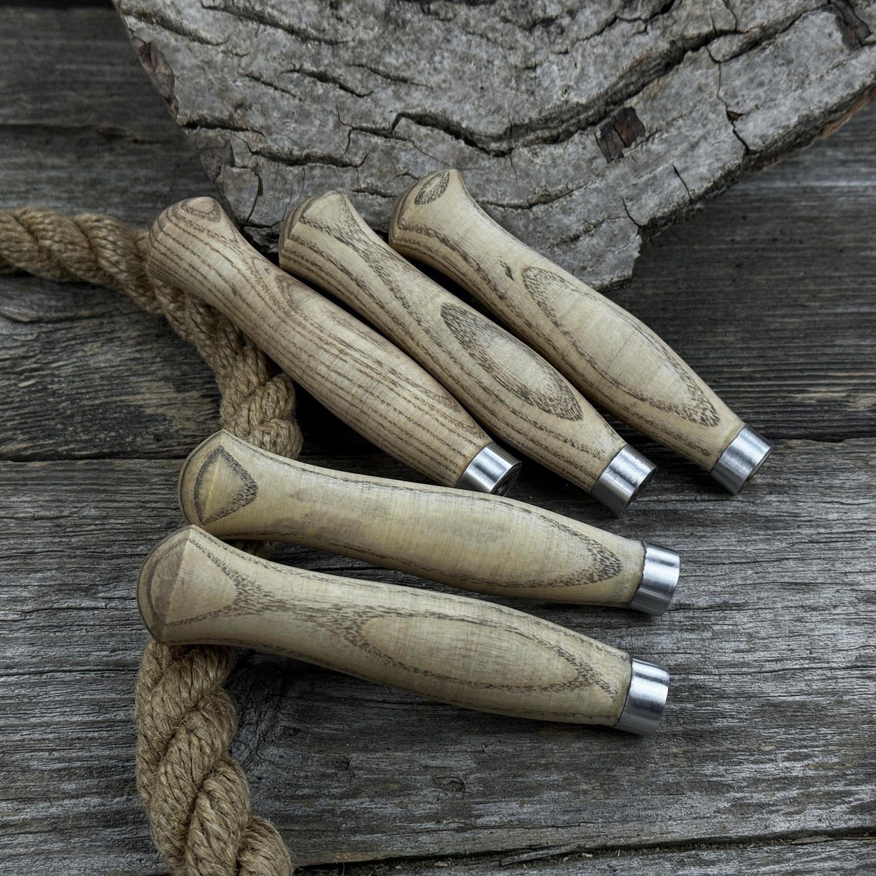 Set of 5 Ash Handles – Ideal for Carving Knives & Hand Tool Repair detail view by Sharky Forged Steel Tools