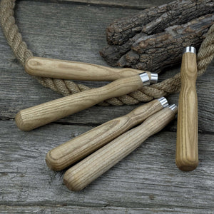 Set of 5 Ash Wood Handles for Chisels and Gouges with Aluminum Rings detail view by Sharky Forged Steel Tools