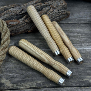 Set of 5 Ash Wood Handles for Chisels and Gouges with Aluminum Rings detail view by Sharky Forged Steel Tools