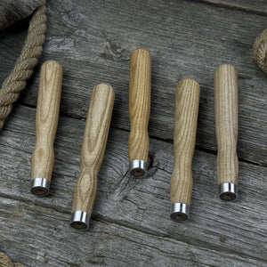 Set of 5 Ash Wood Handles for Chisels and Gouges with Aluminum Rings detail view by Sharky Forged Steel Tools